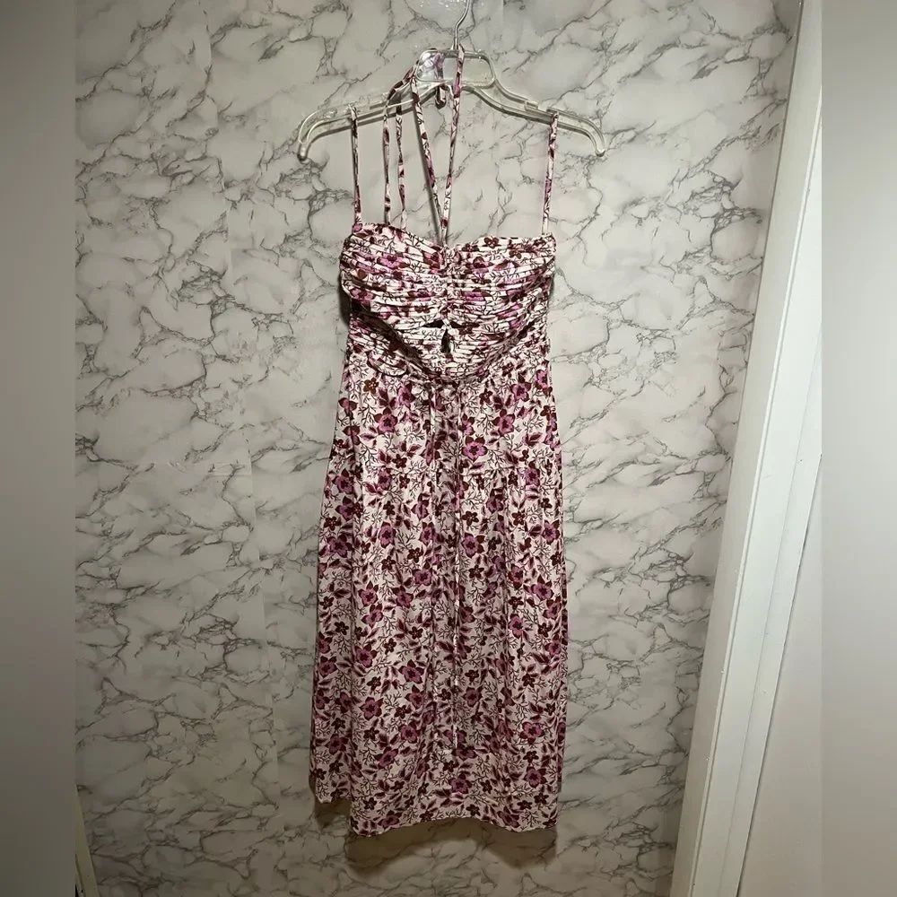 Jason Wu Ivory A-Line Dress with Pink & Brown Floral Pattern